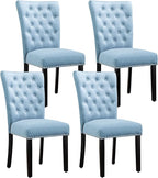 Velvet Dining Kitchen Chair Set of 4, Parsons Upholstered Dining Room Chair, Wood Accent Chair with Nailed Trim, Light Blue