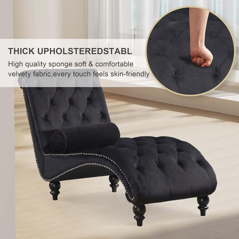 Chaise Lounge Indoor,Velvet Upholstered Lounge Chair Button-Tufted Armless Ch...