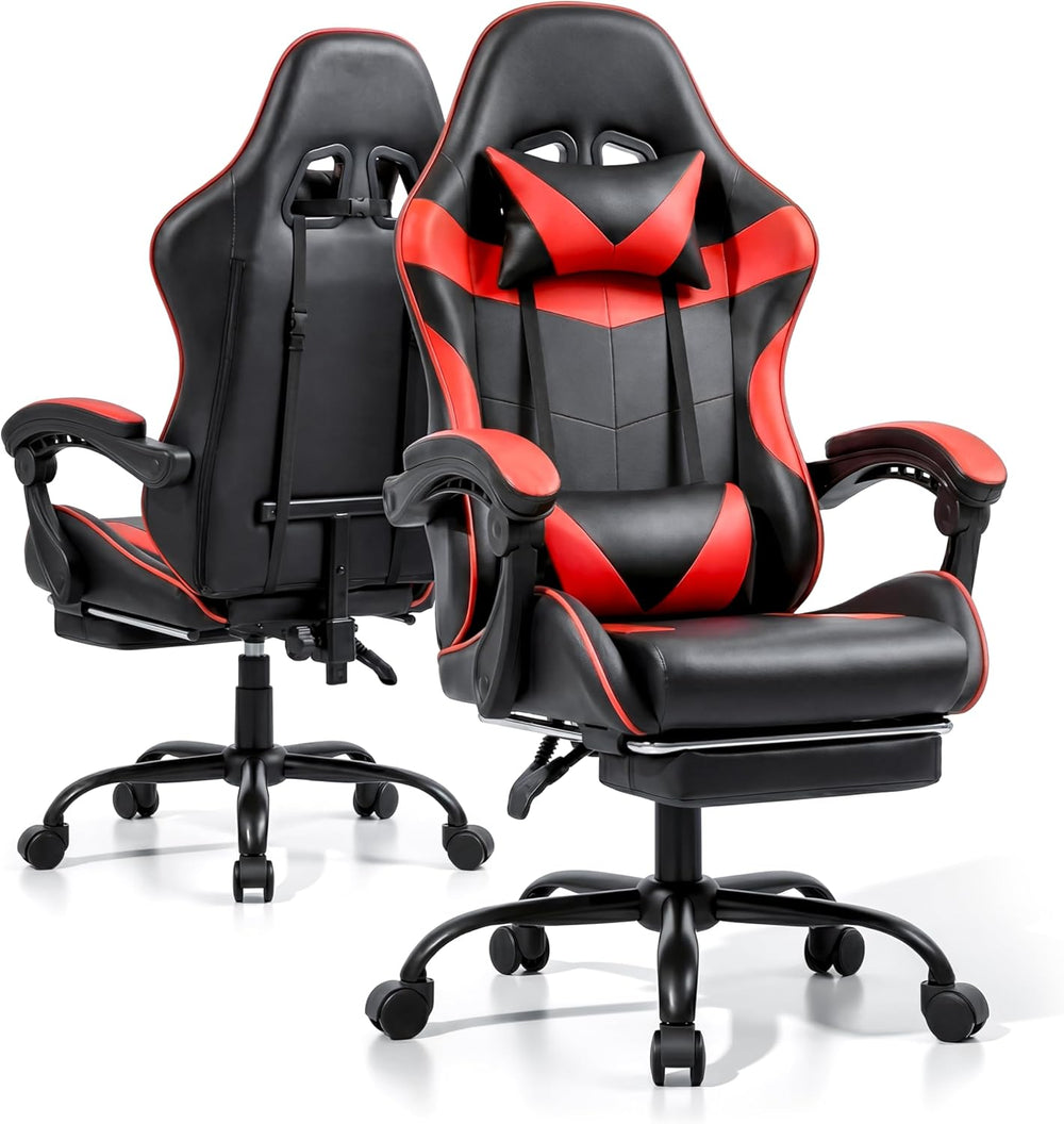 Gaming Chair with Footrest and Lumbar Support, Height Adjustable Chair with 3...