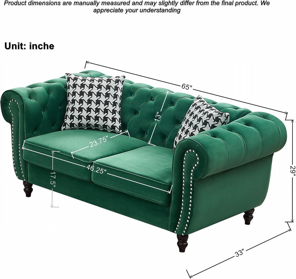 Chesterfield Velvet Combination Sofa, Mid Century 3-Seater and Loveseat Sofa ...