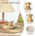 Highland Cow Gifts for Women, Ceramic Highland Cow Ring Holder with Circular Tray, Wedding, Christmas, Birthday Gifts for Women, Mom, Wife, Farmhouse & Bohemian Style Jewelry Holder for Desk Decor