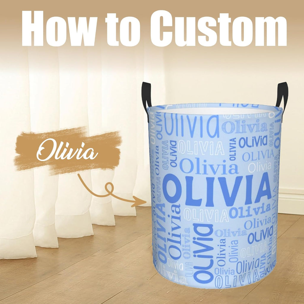 Custom Name Laundry Hamper, Personalized Laundry Basket with Name for Boys Girls Kids Men Women, Customized Name Dirty Clothes Basket Gifts for Clothes Toy Bathroom Bedroom Laundry Room Dorm