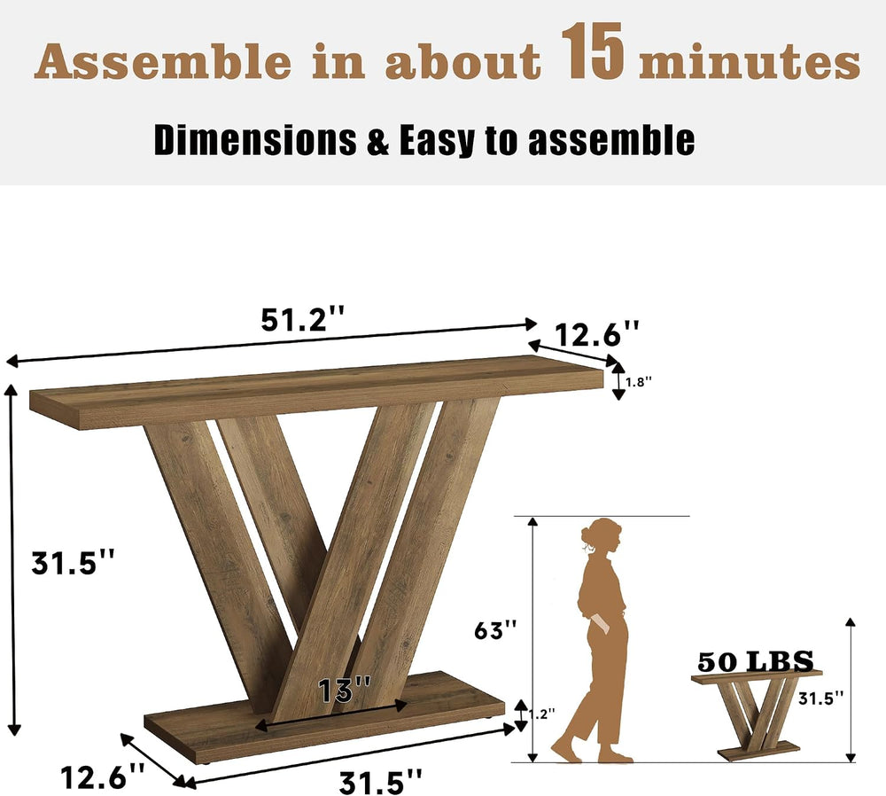 51" Console Table, V-Shaped Entryway Table, Wood Sofa Table Behind Couch...