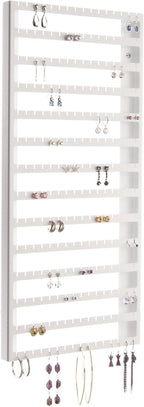 Angelynn's Wall Mounted Earring Holder Organizer Display for Women Small Earrings ONLY, Post Stud Dangle Pierced Earrings, Hanging Closet Jewelry Storage Rack, Luka Large White 9"x20"