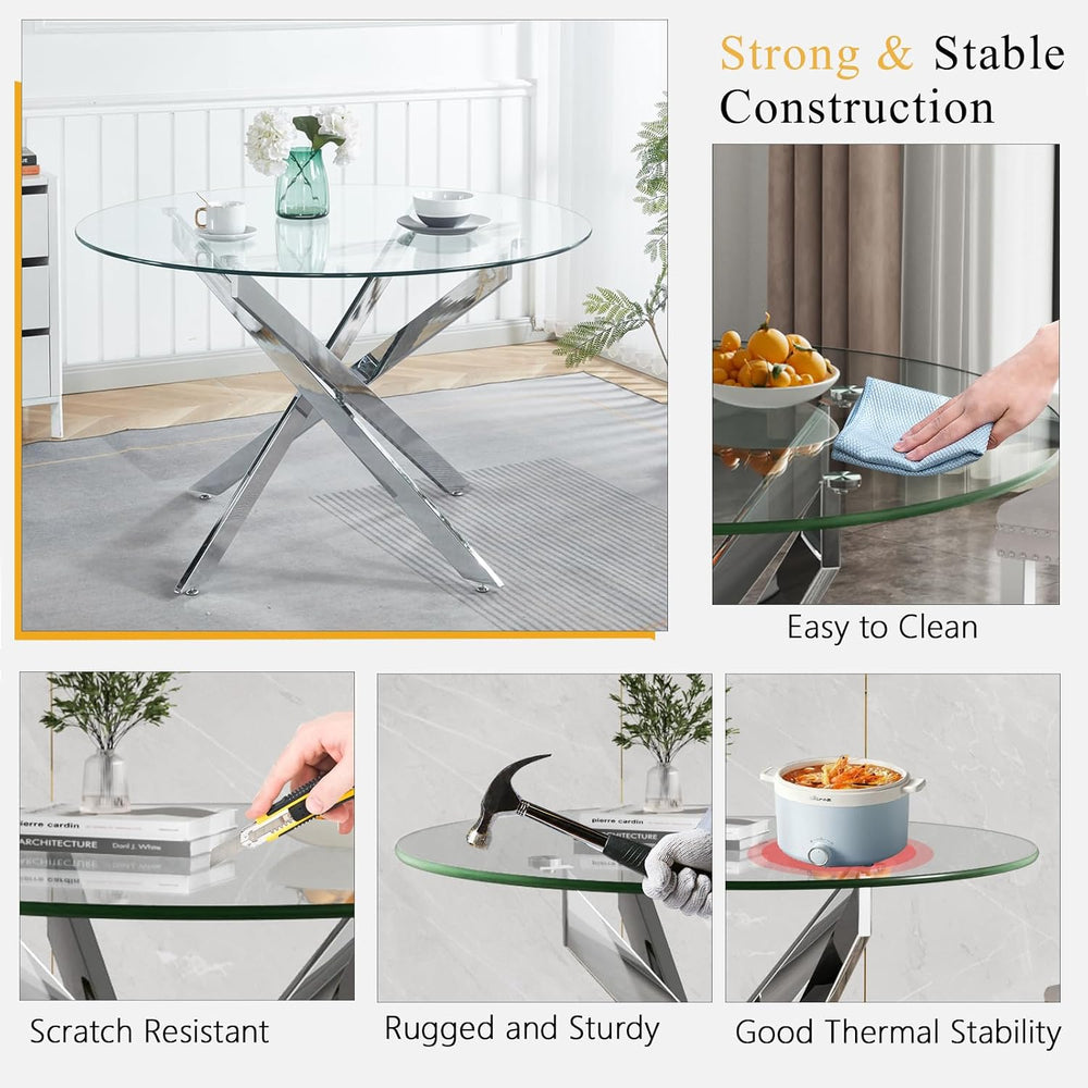 Round Glass Dining Table Set for 4, Small Kitchen Table Set for 4, 47" R...