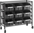 4-Tier NSF 9-Bin Steel Wire Shelving Rack, 36"W x 14"D x 31"H, Graphite | 9 slide-out bins with tilt-lock design keep supplies organized and accessible
