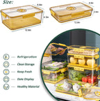 CottonColors Fridge Organizer, Food Storage Containers With Lids for Timer & Drain Board Stackable Refrigerator Organizers and Storage(Tall & Large, Small, 4.5 L + 2 L, 2 Pack)