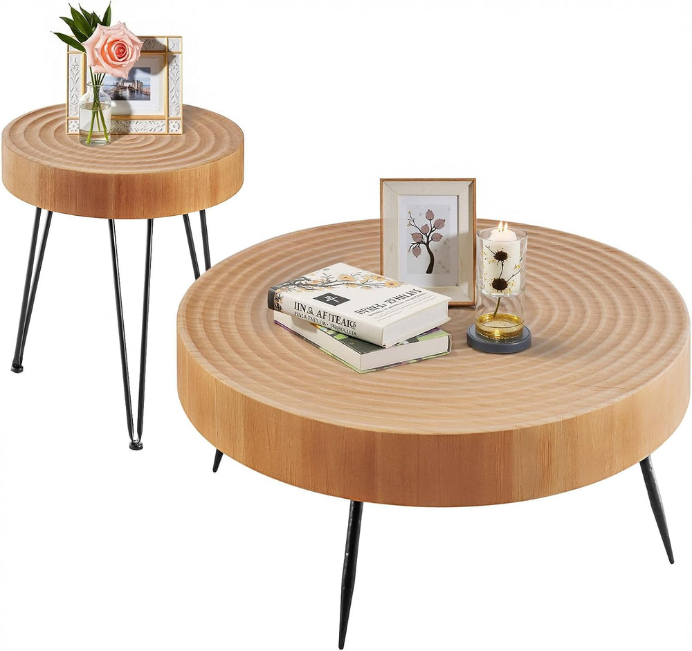 VEVOR 2 Pieces Round Coffee Tables Sets, 31.3 in Industrial Living Room Table...