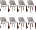Wooden Dining Chairs Set of 8, Upholstered Kitchen Dining Room Chairs with Padded Seat and Wood Legs, Modern Fabric Side Dinner Chair for Kitchen, Dining Room, Restaurant, Cafe, Grey