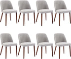 Wooden Dining Chairs Set of 8, Upholstered Kitchen Dining Room Chairs with Padded Seat and Wood Legs, Modern Fabric Side Dinner Chair for Kitchen, Dining Room, Restaurant, Cafe, Grey
