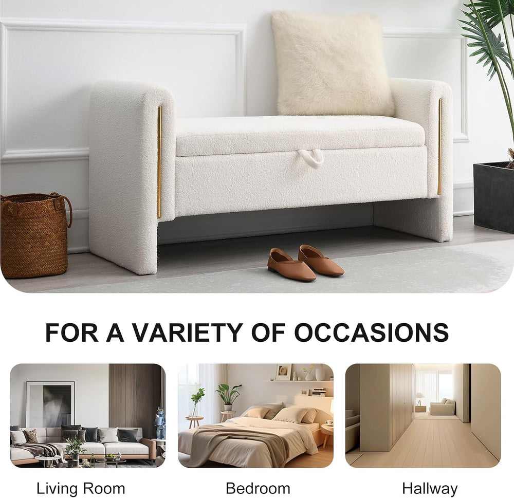 NIOIIKIT 52" Storage Ottoman Bench, Teddy Upholstered Storage Bench with...