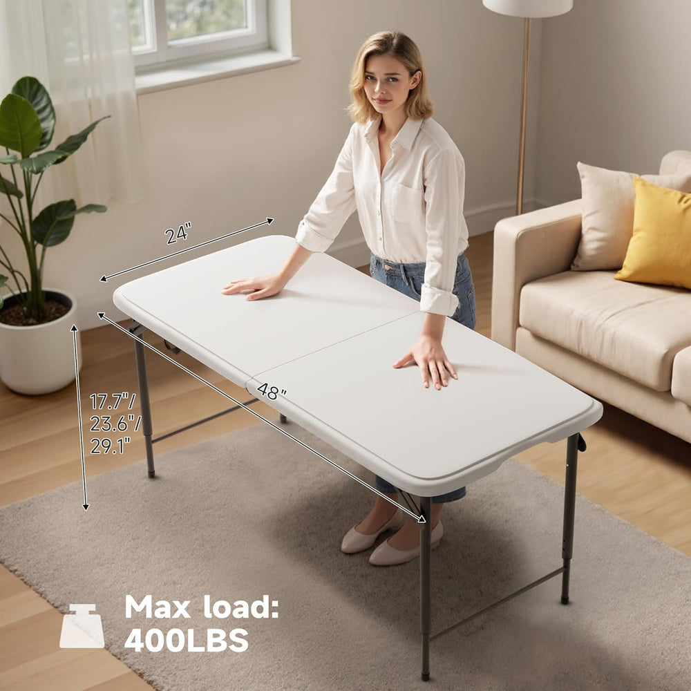 4 Foot Folding Table with Black Table Cloth- 3-Position Adjustable Height, He...
