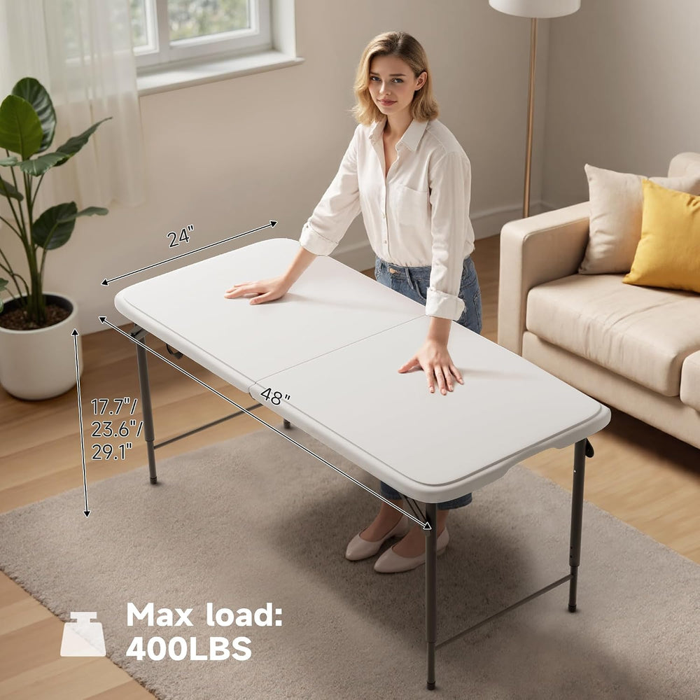 4 Foot Folding Table with Black Table Cloth- 3-Position Adjustable Height, He...