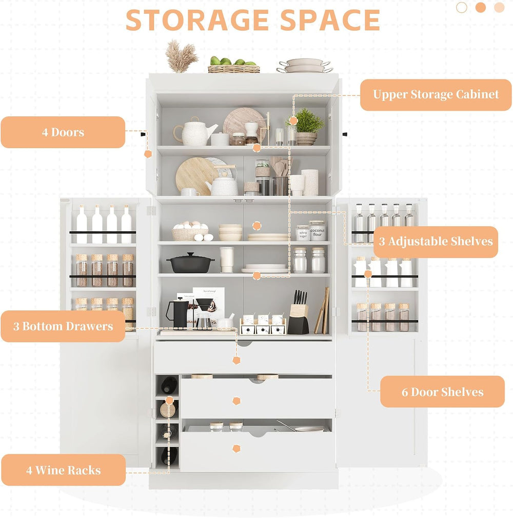 77'' Tall Freestanding Kitchen Pantry Cabinet, 35"L x 17.7"...