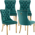 Mid Century Modern Dining Chairs Set of 4, Green Velvet Upholstered Tufted Back, Kitchen & Dining Room Chairs, Gold Metal Legs, Nailhead Trim, Sillas para Comedor (Green, 4 Pcs)