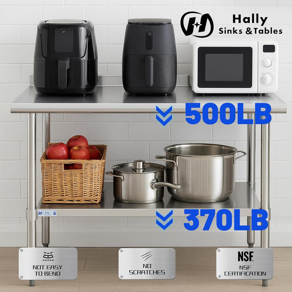 Hally Stainless Steel Table 30 x 48 in, Kitchen Prep Work Table, Backsplash |...