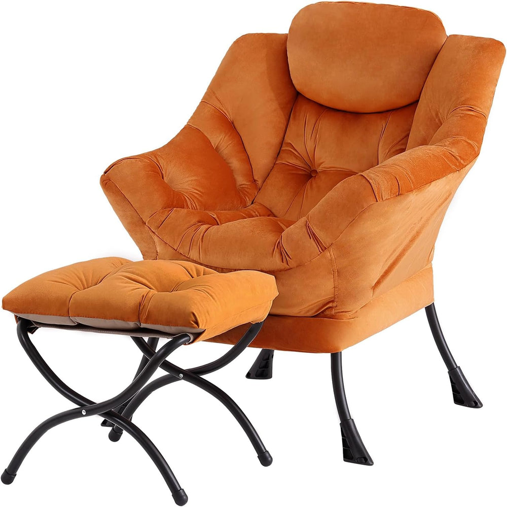 Tiita Lazy Chair with Ottoman, Comfy Reading Accent Chair, Velvet Orange