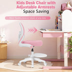 HOFFREE Kids Desk Chair Ergonomic Study Chair with Flipped Armrest and Footrest Adjustable Height Swivel Kids Computer Chair Mesh Desk Chair for Boys Girls Children at Home Bedroom Study Room Pink