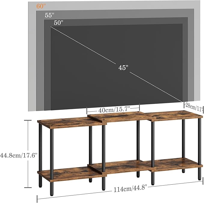 TV Stand, Entertainment Center, Industrial TV Media Console Table with Open Storage Shelves, 2 Tier TV Cabinet for Living Room, Bedroom