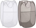 BATTOO Deluxe Strong Mesh Pop up Laundry Hamper Basket with Side Pocket Foldable Hamper for Laundry Room, Bathroom, Kids Room, College Dorm or Travel Grey + White