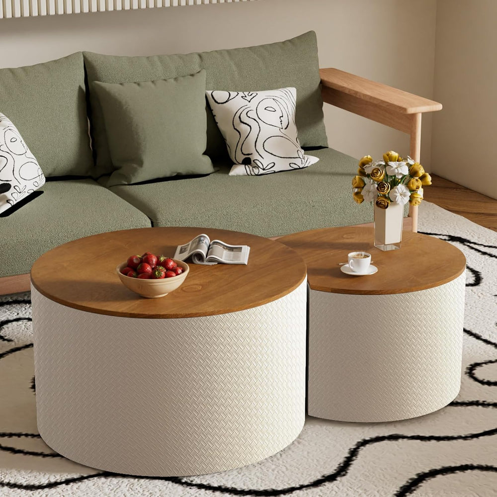 26" Round Nesting Coffee Table Set of 2 with Storage, H | Flip-Top Lid, ...