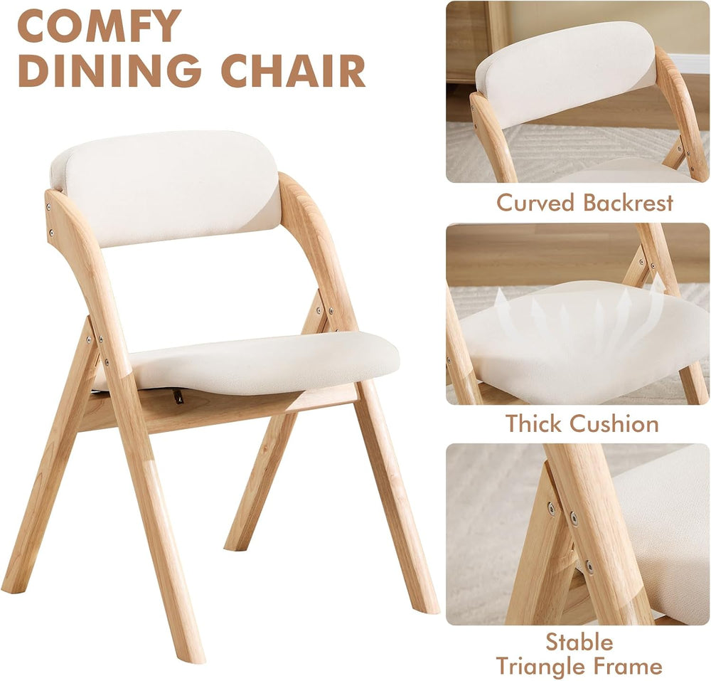 Folding Chairs with Cushion Set of 4,Linen Padded Foldable Dining Chairs, Raw...