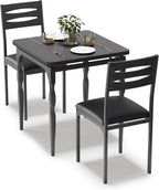 GarveeHome 3 Piece Dining Table Set, Kitchen Table Set for 2, Black | Dining Table and Chairs Set of 2, With Spiral Table Legs, Suitable for Small Spaces, Kitchen, Apartment