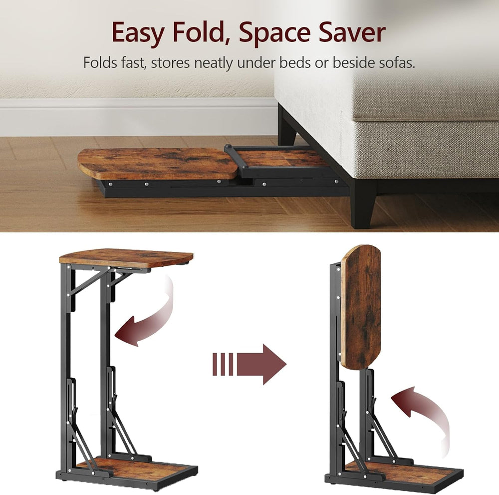 MAHANCRIS Folding C Shaped End Table, Adjustable Small Sofa Side Laptop Desk,...