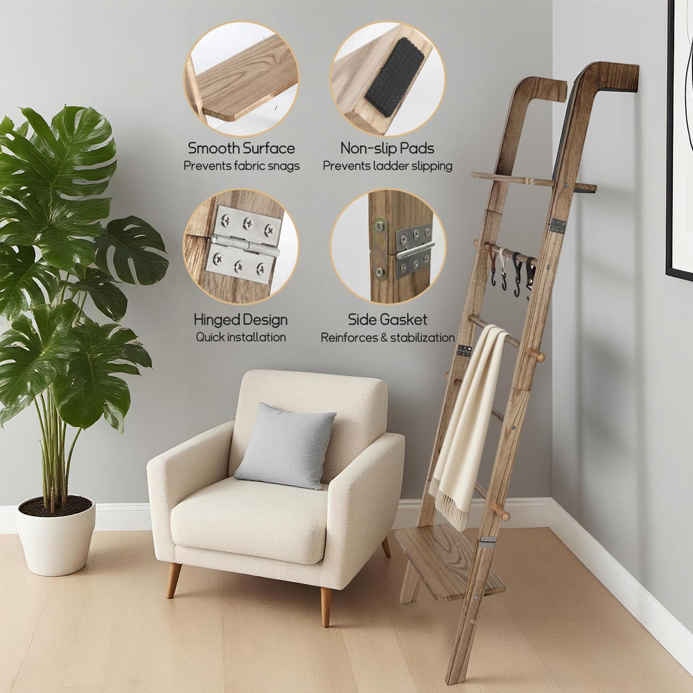 Wooden Ladder with Shelf for Room Decor, 6-Tier Decor Ladder with Non-Slip Ma...