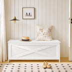 47.2" Toy Chest, Sturdy Entryway Storage Chest with Safety Hinge, Retro Toy Box, Wooden Look Accent Furniture for Living Room, Bedroom, White SCBW48801