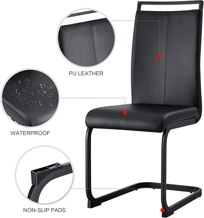 AZmac Modern Leather Dining Chairs Set of 8,Armless Kitchen Chairs,Dining Room Chairs with Upholstered Padded Seat and Sturdy Black Legs for Dining Room,Kitchen (Set of 8, Black-Black Leg)