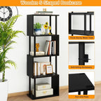 IBUYKE 5-Tier Tall Bookshelf,S-Shaped Geometric Bookcase, Wood Display Shelves with Storage,Modern Bookshelf for Living Room Bedroom, Home Office, Black WBC015B