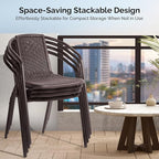 VINGLI Plastic Stackable Patio Chairs, Set of 4, Brown