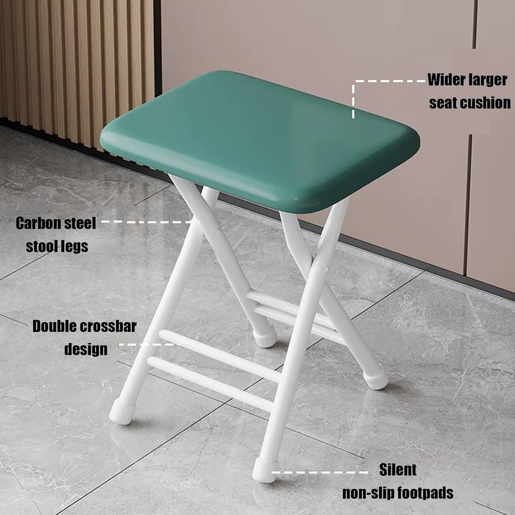 Stackable Kitchen Stools, Folding Chairs, Commercial Event Seat, Comfortable Cushion, for Patio, Picnic, Parties, Home, Office(Green,White Frame)