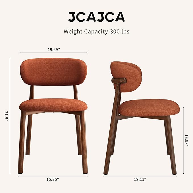 Kitchen Dining Chairs Set of 2 Modern Soft Linen Farmhouse Dining Room Chair with Metal Legs, Orange/Walnut