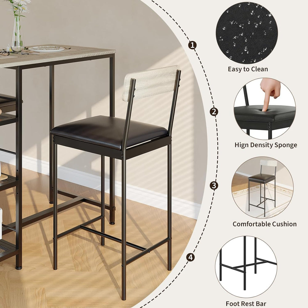 3-Piece Dining Table Set with Storage Shelves and 2 Upholstered Chairs, MDF &...