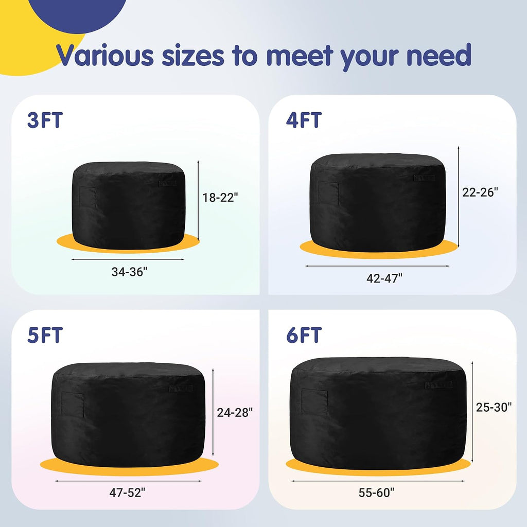 4FT Adult Bean Bag Chair, 4'Comfy Bean Bags, Large BeanBag Chairs | Bean Bag Chairs for Adults with Memory Foam Filled, Washable Cover,Lazy Sofa for Gamming Room,Living Room & Bedroom,Black