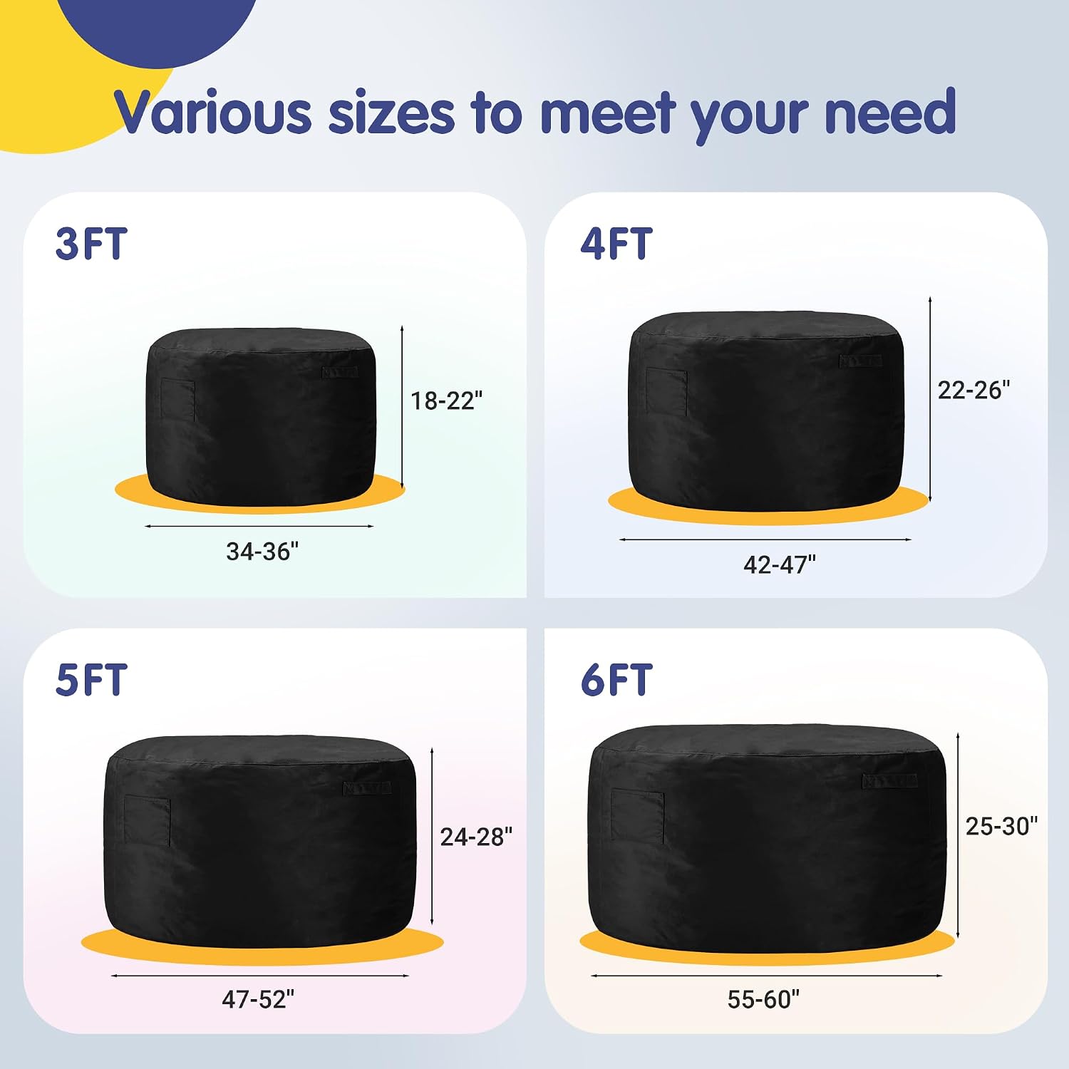 4FT Adult Bean Bag Chair, 4'Comfy Bean Bags, Large BeanBag Chairs | Bean Bag Chairs for Adults with Memory Foam Filled, Washable Cover,Lazy Sofa for Gamming Room,Living Room & Bedroom,Black