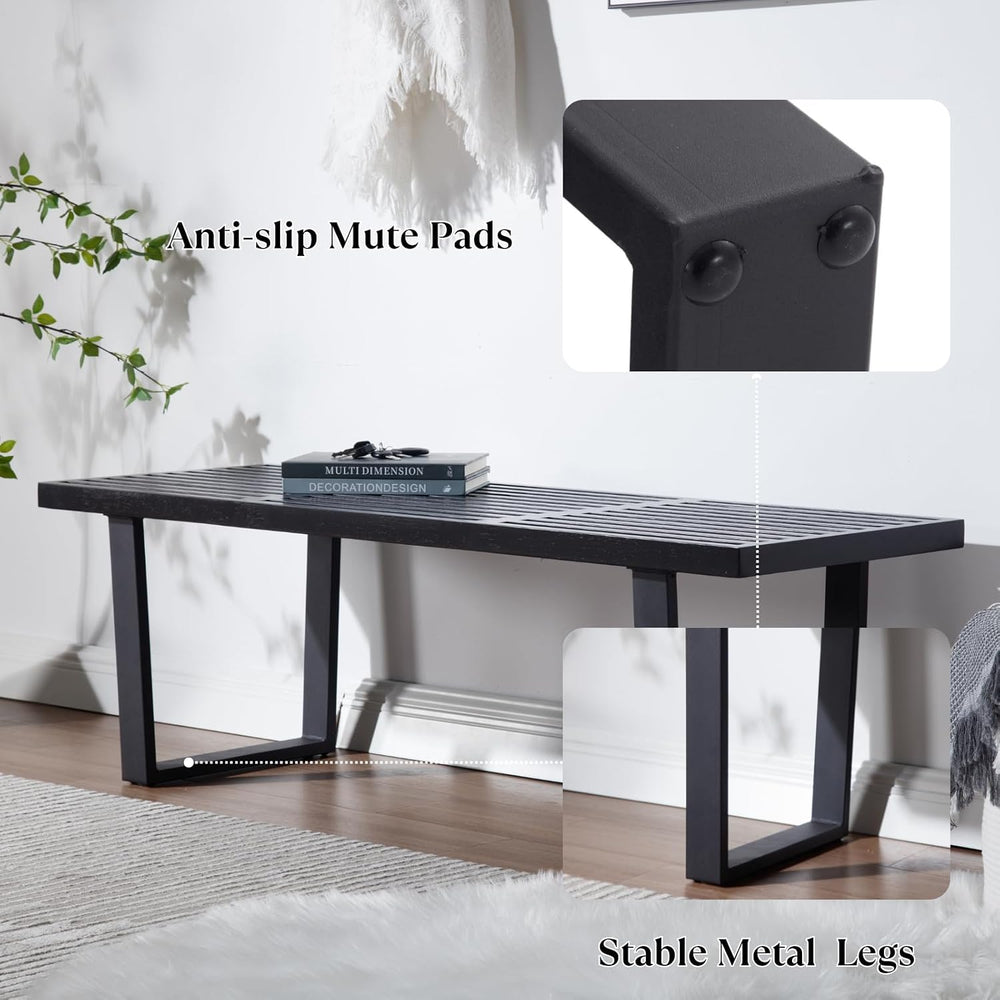 Wooden Dining Bench 55”Industrial Entryway Bench, Modern End of Bed Bench for...