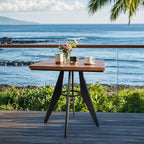 Square Cafe Table - 27.6" Pine Wood Top, Metal Frame, 28.15" High, Modern Industrial Dining Table for Kitchen, Home Office, Bistro, Compact for Space Saving, Black Base Brown Top