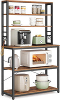 VASAGLE Coffee Bar, 31.5 Inches Baker's Rack for Kitchen with Storage, 6-Tier Kitchen Shelves with 6 Hooks, Microwave Stand, Industrial, Rustic Brown and Ink Black UKKS019B01