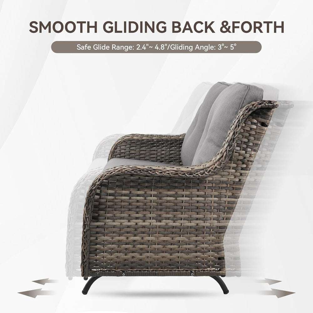 Patio Loveseat Wicker Loveseat Rattan Glider Sofa with Curved Armrest Thickin...