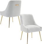 Modern Velvet Dining Chairs Set of 2, Contemporary Upholstered Furniture Collection with Polished Gold Metal Legs, Elegant Accent Chairs for Kitchen Living Room(Teddy Fleece,White)