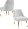 Modern Velvet Dining Chairs Set of 4, Contemporary Upholstered Furniture Collection with Polished Gold Metal Legs, Elegant Accent Chairs for Kitchen Living Room(Teddy Fleece,White)
