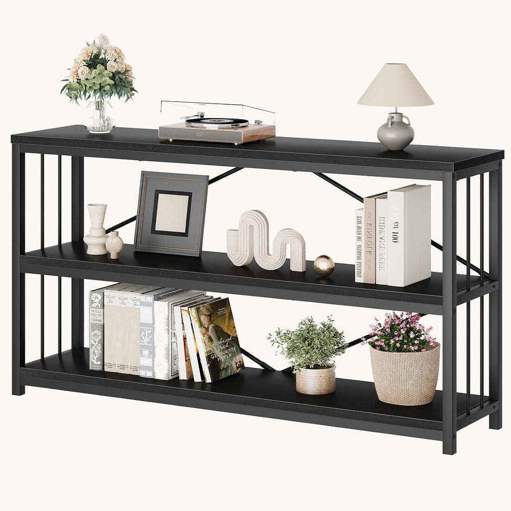 LVB Black Console Table, Modern Entryway Table, Black Oak, 55 in | Industrial...