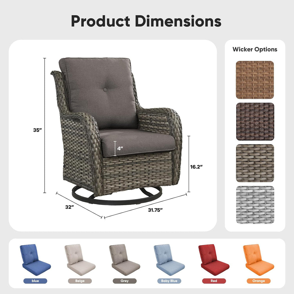 Outdoor Swivel Chairs Set of 2,Patio Wicker Rocker Chairs,All Weather Patio C...