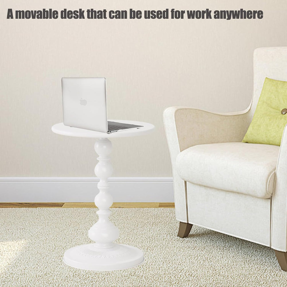 Pedestal White Metal Side Table, Sofa Coffee Table, Small TV Tray Table for T...