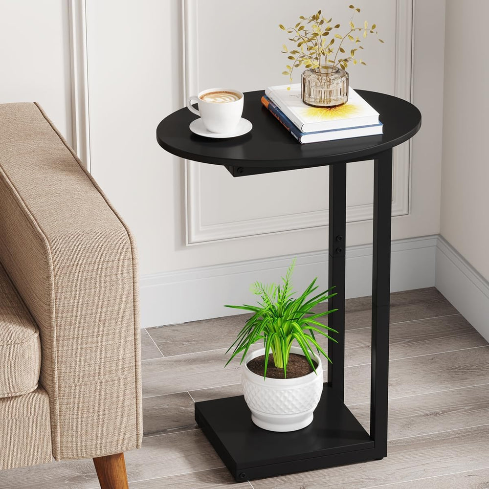 Hosfais Small Side Table End Table, C-Shaped Couch Tables