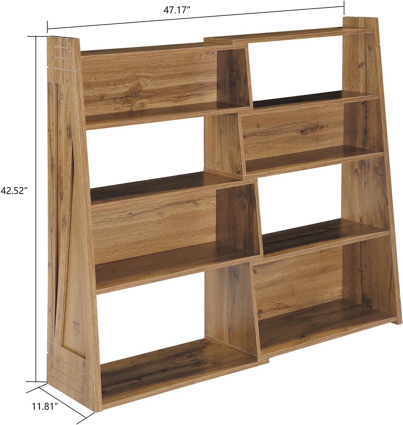 Expandable Bookshelf, 3-Tier Ladder Bookcase,Walnut | Irregular Design | Anti-Tilt Structure | Durable Extendable Corner Shelf | for Living Room, Study & Bedroom
