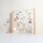GemeShou 5 Tiers Beech Earring display stands for selling, Wooden Jewelry Shelf, Earring Storage Organizer, Brass earring holders with 30 PVC cards for stud Dangle Hoop【Beech 5-Tier】
